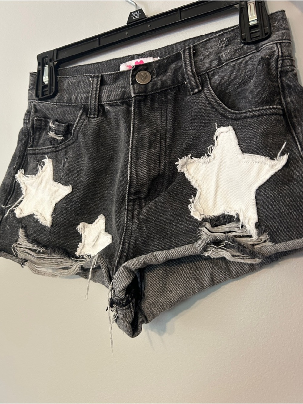 Buddy Love Black Distressed Denim Shorts with White Star Patches